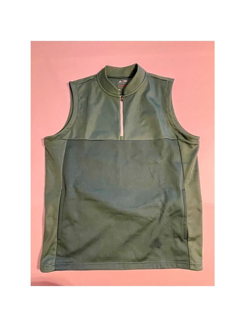 Adidas Green Climawarm Sleeveless Shirt vest Size M Pockets 1/4 zip Athletic